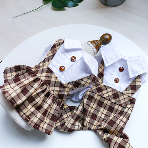 Title 4, Dog Cat Clothes Coffee Lattice Student Suspende...