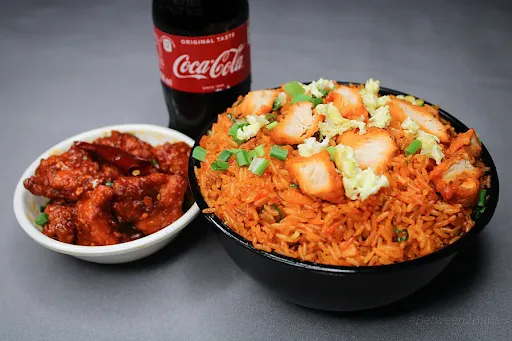 Schezwan Chicken With Schezwan Chicken Fried Rice And Coke [250 Ml]