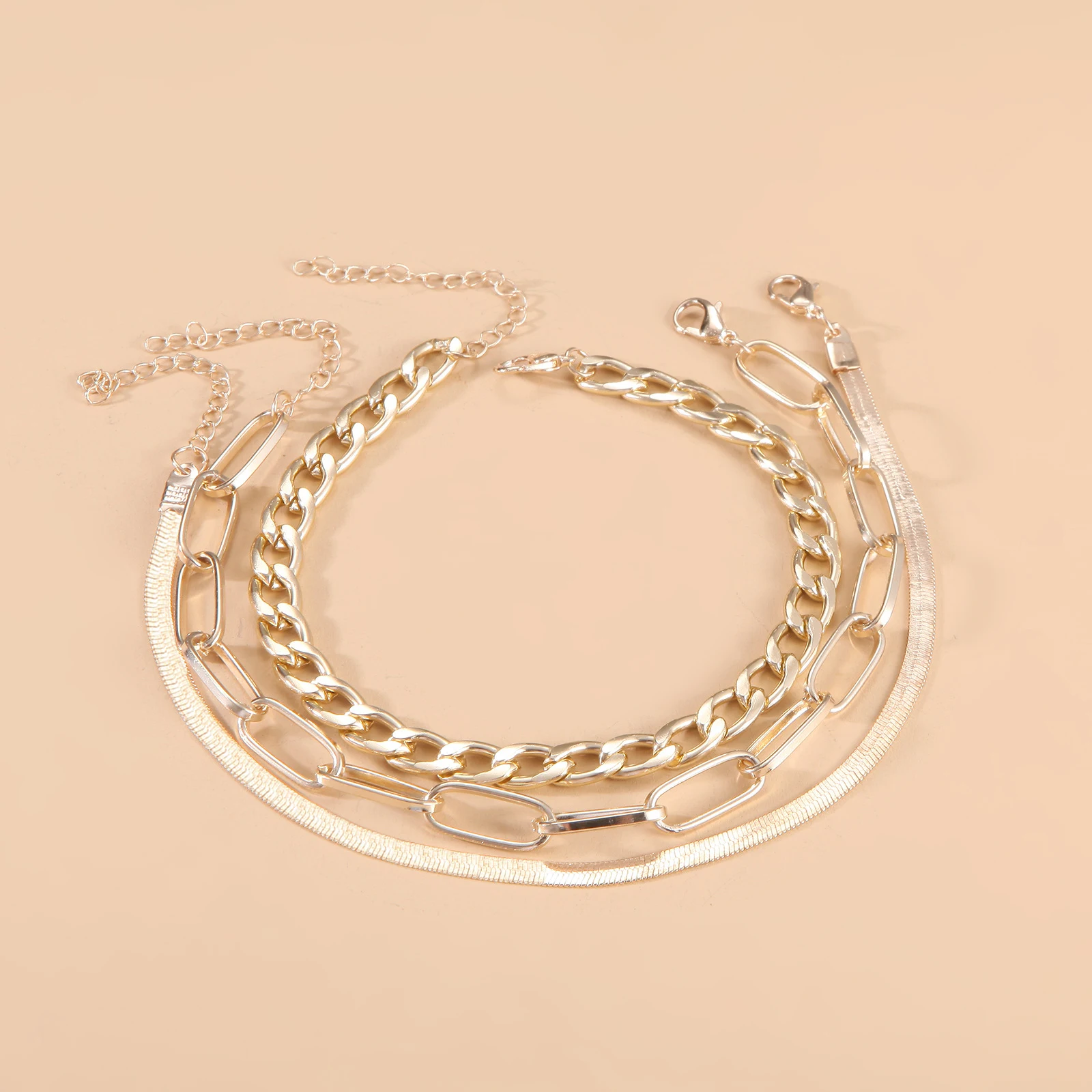 Title 3, Multi-laags metalen ketting kralenketting enkel...