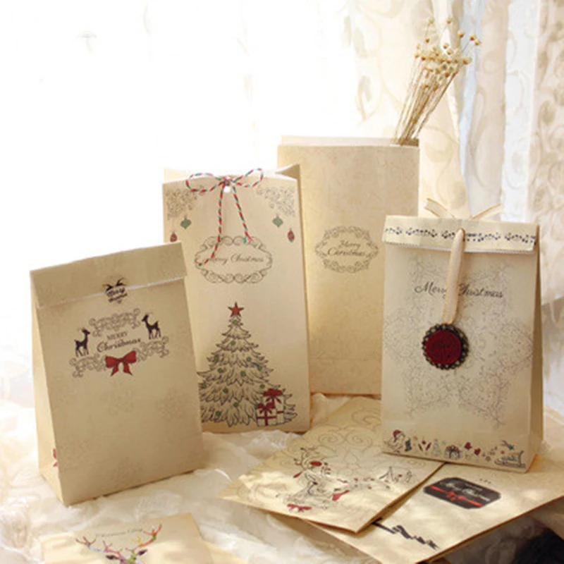 Amazon Hot Retro Atmosphere Cute Candy Baking Christmas Gift Bag Kraft Paper Bag. Perfect for festive treats and adorabl