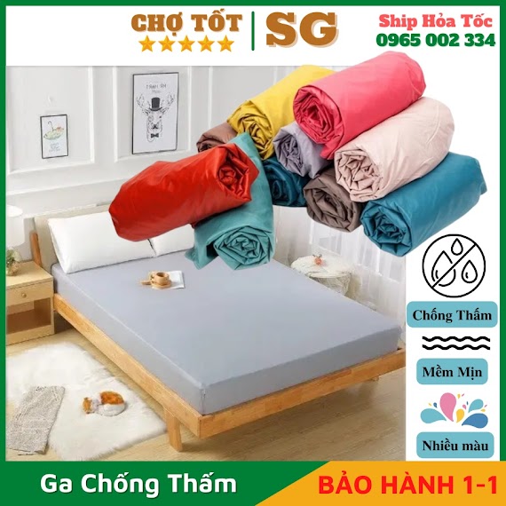 Ga Giường, Miếng Lót Nệm Chống Thấm, Drap Chống Nước Màu Trơn Cao Cấp Loại Lớn 1.8M X 2M Và 1M6 X 2M [Bh 1 Đổi 1]