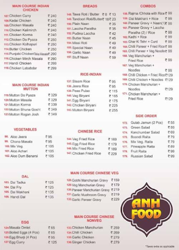 Anh Food menu 