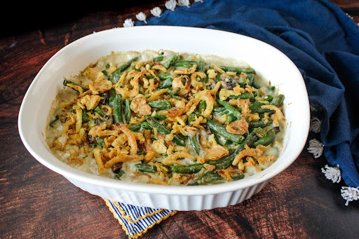 Grown Up Green Bean Casserole ready to serve.