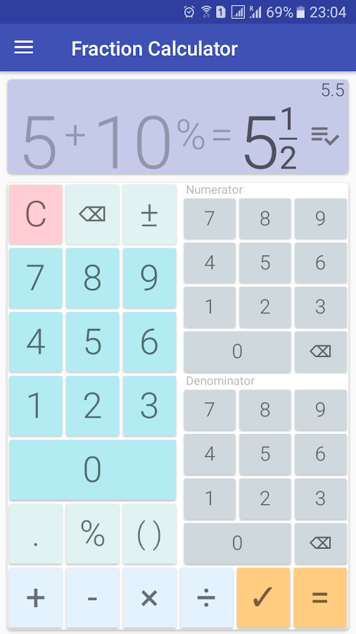 Калькулятор дробей с разными знаками
