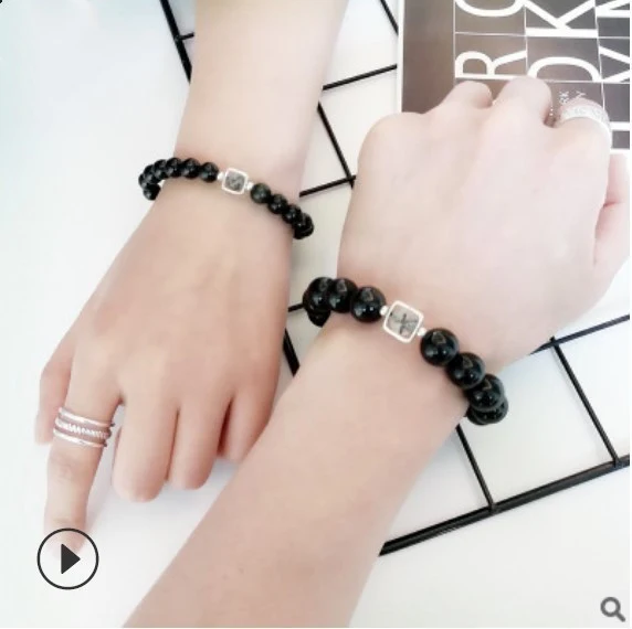 Bracciale coppia di argento sterling Obsidian 925