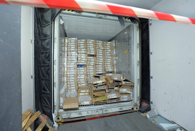 Inside the container of 'poultry' containing bricks of cocaine.