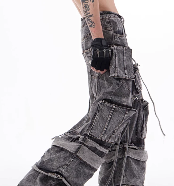 Title 8, American-Style Distressed Overalls Rope Stitchi...
