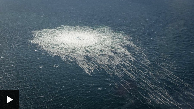 Screen grab of footage from the Danish Defence of what it says is a gas leak from the pipelines