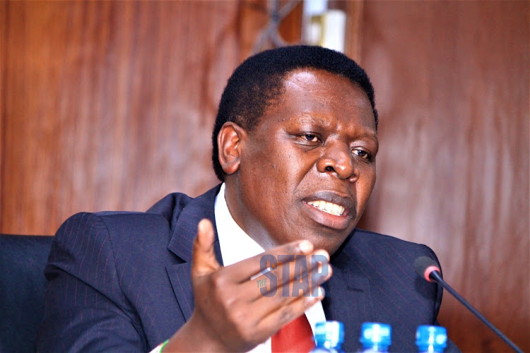 Defense Cabinet Secretary Eugene Wamalwa when he appeared before the Defence committee in Parliament to answer questions on the murder at Nanyuki on November.2, 2021.