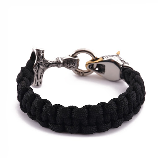 Title 2, Mens Stainless Steel Wolf Head Paracord Braide...