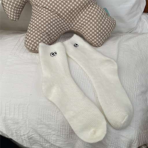 Title 1, New Plush Cute Japanese Eyes Warm Socks Female
