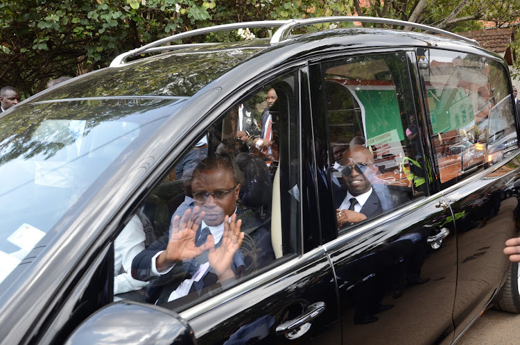 Edwin Abonyo and Bryan Abonyo husband and son to the late Bomet Joyce Laboso's body driven from All Saints Cathedral,Nairobi.