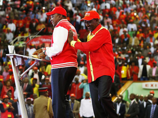 President Uhuru Kenyatta and Deputy President William Ruto launch the Jubilee Party Membership Smartcard at Kasarani on January 13, 2017.