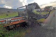 The delivery truck that was petrol-bombed near Jane Furse, resulting in one of the occupants  burning to death.