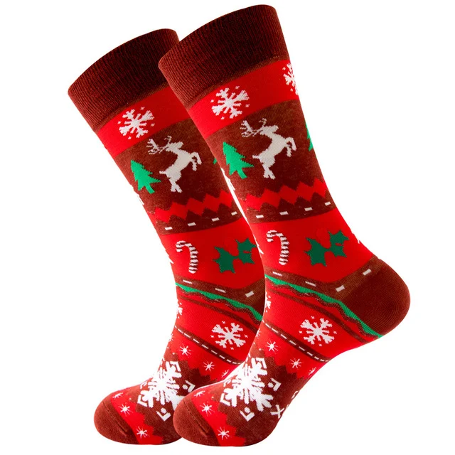 Meias de algodão masculinas com tema de Natal Mantenha seus pés aquecidos e no clima festivo com estas meias confortáveis e temáticas para o Natal.