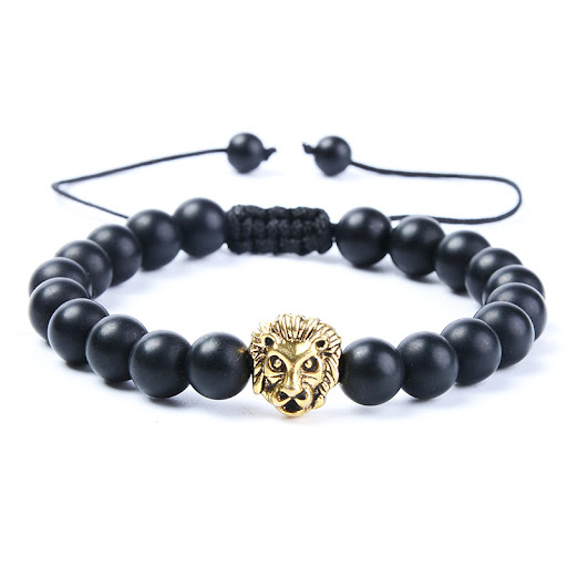 Title 4, Black Dragon Agate Natural Stone Lion Head Brac...