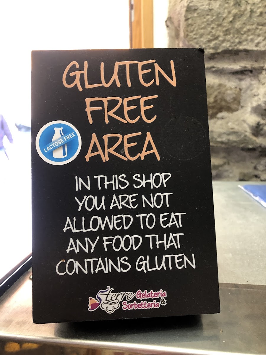 Sorbetteria Gelateria 5 Terre gluten-free menu