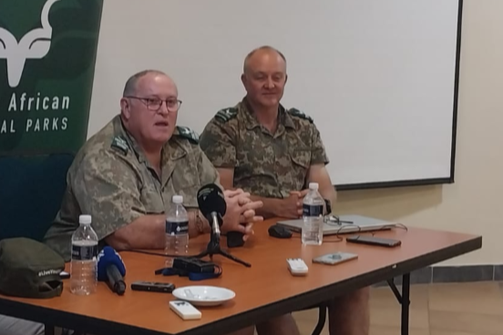 SANParks regional ranger Don English and section ranger Richard Sowry briefed journalists about the impact of poaching in the park.