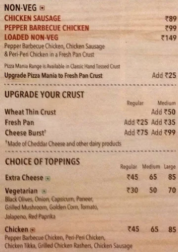 Domino's Pizza menu 