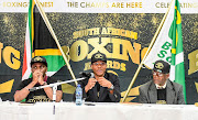 Khulile Radu of Boxing South Africa, Tsholofelo Lejaka (CEO) of Boxing South Africa and Dr Peter Ngatane (Chairman) of Boxing South Africa during the South African Boxing Awards media launch and nominees announcement at Uncle Tom's Community Centre on April 29, 2019 in Johannesburg, South Africa. 