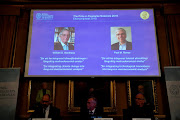 Per Stromberg, Goran K. Hansson and Per Krusell announce the laureates of the Nobel Prize in Economics at the The Royal Swedish Academy of Sciences in Stockholm, Sweden on October 8 2018. The prize is divided between Americans William D. Nordhaus and Paul M. Romer. 