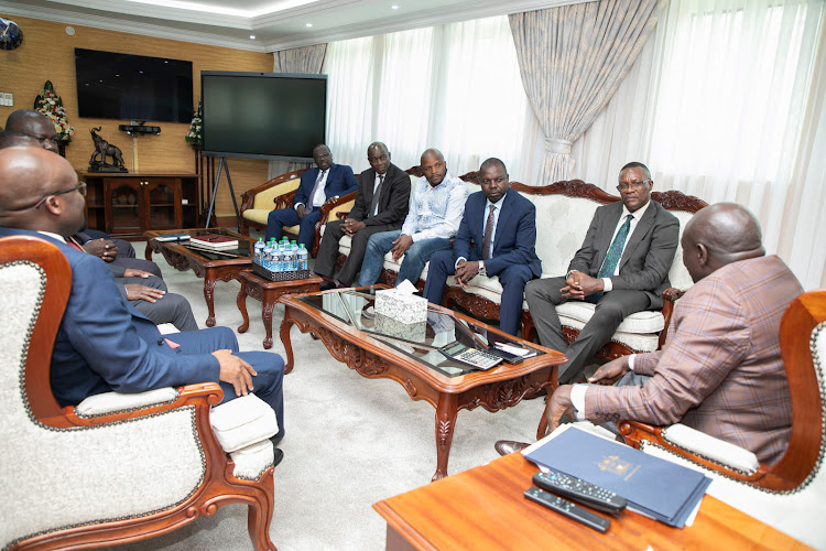 Deputy President Rigathi Gachagua met with ICT Eliud Owalo , Interior PS Raymond Omollo, Tom Ojienda (Senator, Kisumu County) and a section of Azimio MPs on February 17.