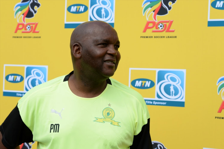 Mamelodi Sundowns head coach Pitso Mosimane speaks to reporters during a media day at the club's training base at Chloorkop on August 08, 2018 in Pretoria, South Africa.