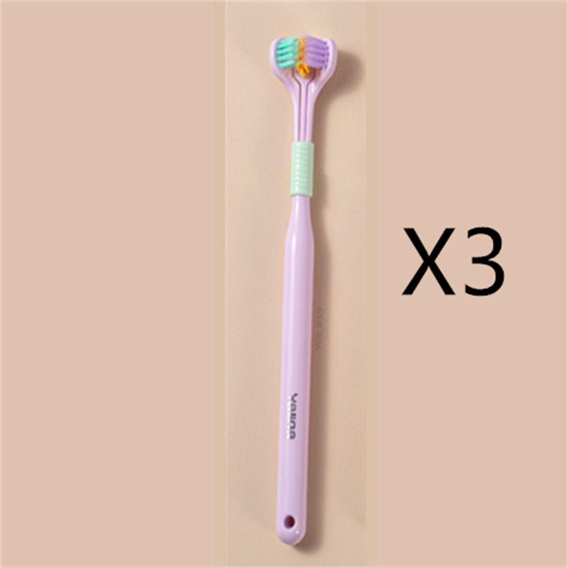 Cepillo de dientes suave de macaron de tres lados para limpieza profunda dental. Portátil, seguro y perfecto para viajar.