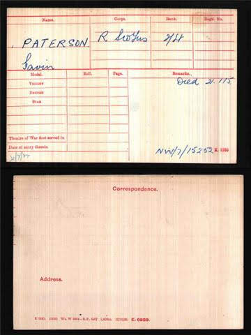 Gavin Kirkland Paterson Medal Index Card