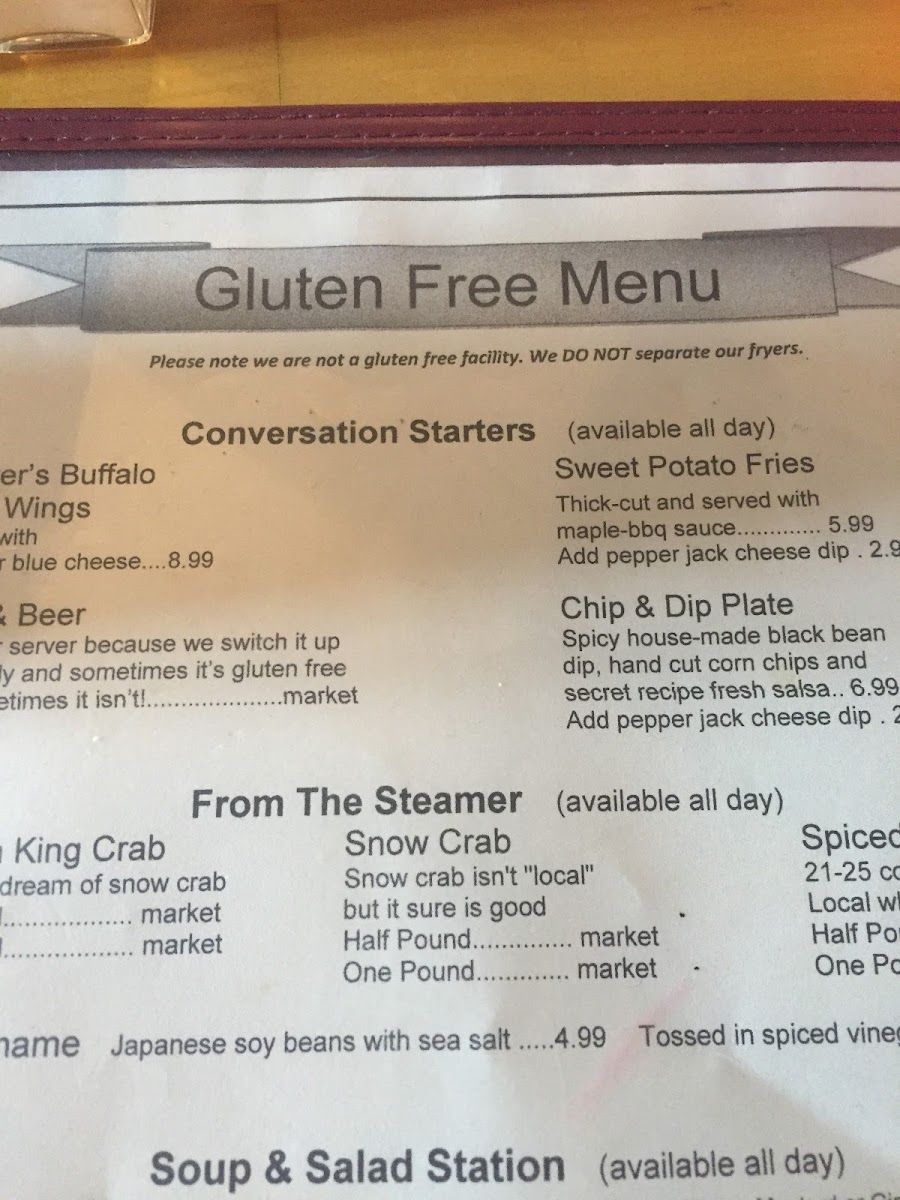 Outer Banks Brewing Station gluten-free menu