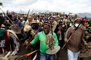 Amabutho arrive at Nkandla to show their support for ex-president Jacob Zuma. 