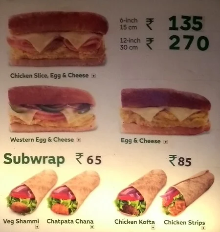 Subway menu 