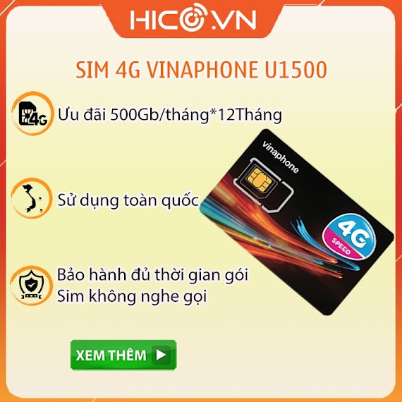 Sim 4G Vinaphone U900 Và U1500 - Tặng 500Gb/Tháng - Trọn Gói 1 Năm Không Cần Nạp