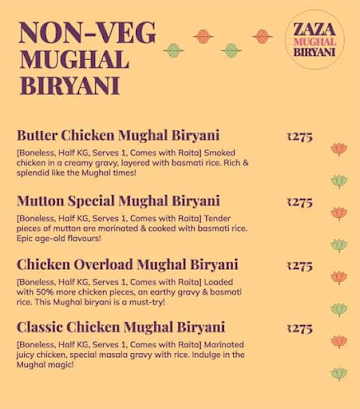 ZAZA Mughal Biryani menu 