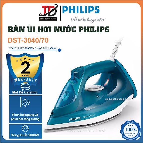 Bàn Ủi Hơi Nước Philips Dst3040/70, 2600W Mặt Đế Ceramic, Hàng Chính Hãng