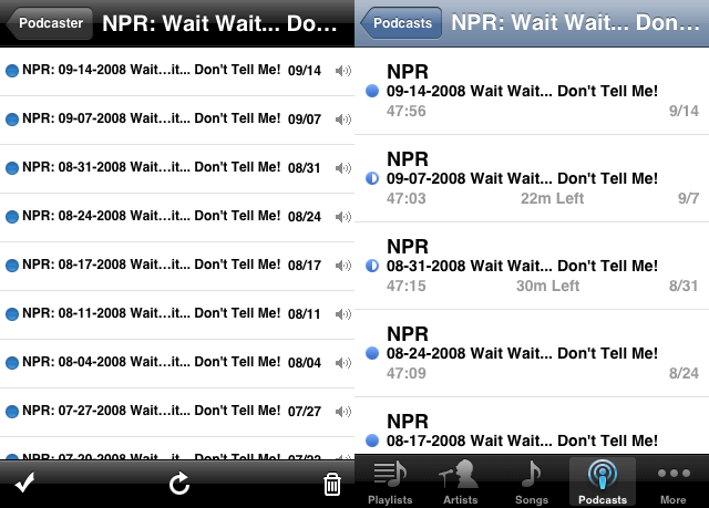 Podcaster iPhone application iPod application comparison