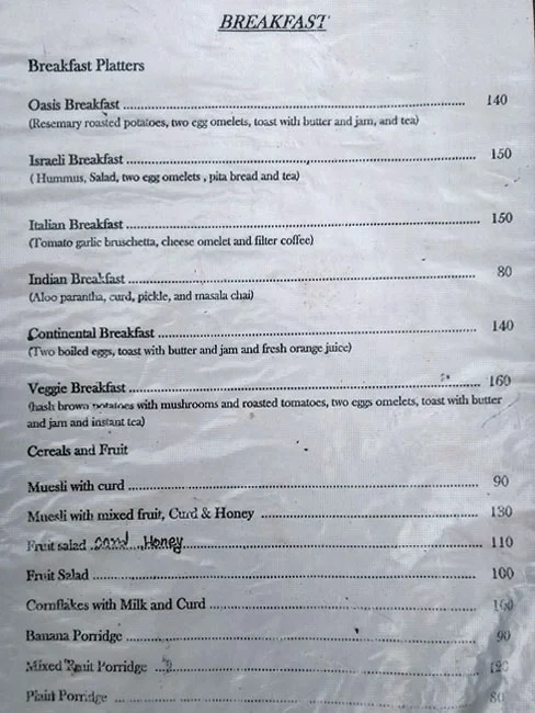 Oasis Cafe menu 