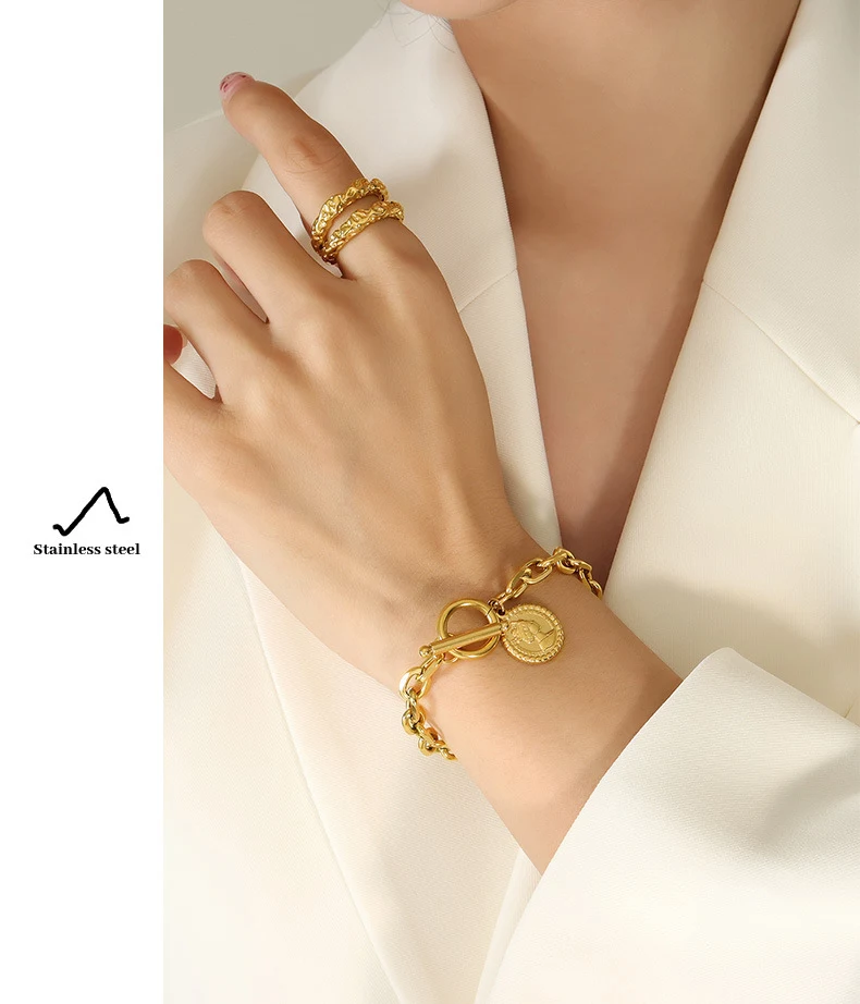Title 5, Vrouwen armband, titanium staal, goud verguld, ...