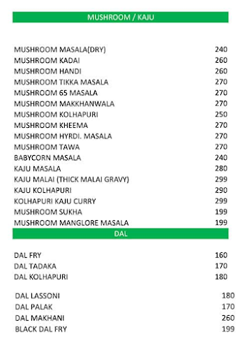 Veg Affairs menu 