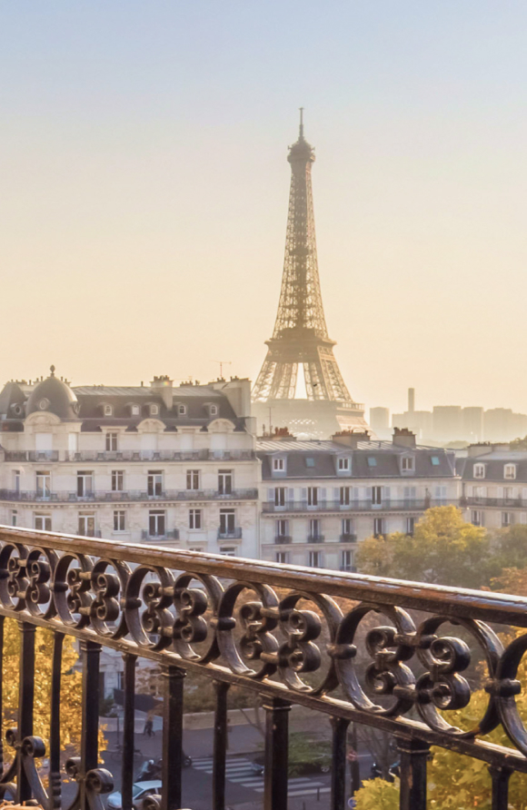 View of Eiffel Tower from a hotel balcony