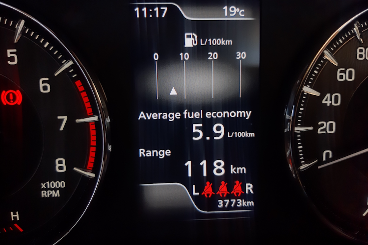 The long-term consumption readout has settled just under 6l/100km.