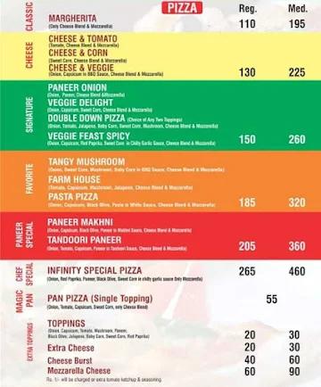 The Pizza Infinity menu 