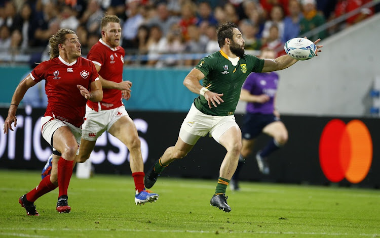 Cobus Reinach of South Africa during the Rugby World Cup 2019 Pool B match between South Africa and Canada at Kobe Misaki Stadium on October 08, 2019 in Kobe, Japan.