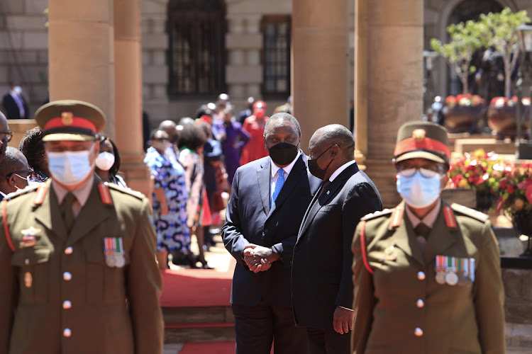President Cyril Ramaphosa hosts Kenyan coutnerpart Uhuru Kenyatta during a state visit on Tuesday.