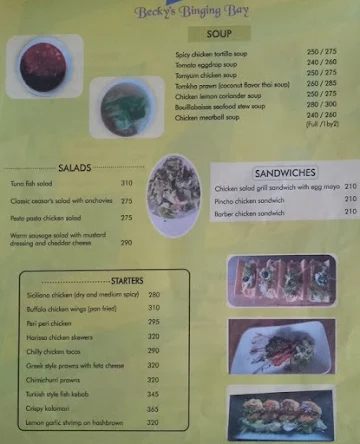 Becky's Binging Bay menu 