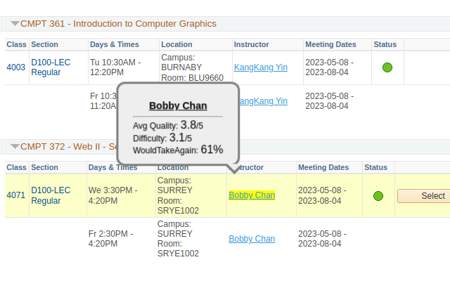 SFU RateMyProfessor Extension Preview image 2