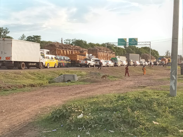 A section of the road in Ahero where a trailer accident cause heavy traffic jam on Friday, June 2, 2023.