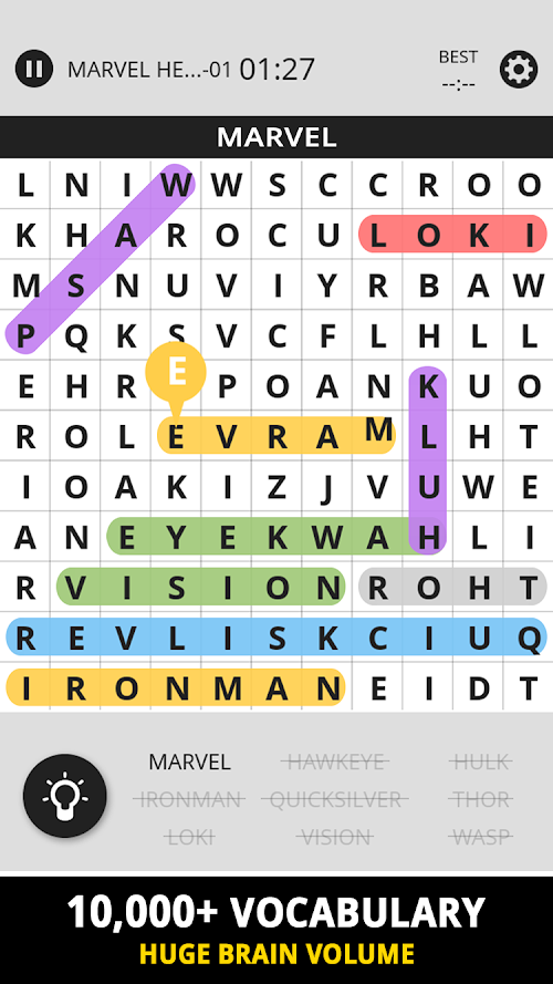 Android application Heroes topic for Word Search screenshort