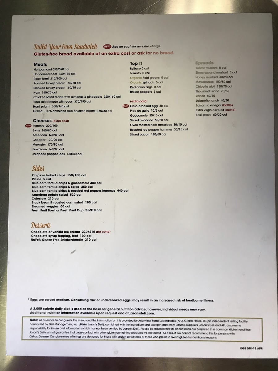 Jason's Deli gluten-free menu