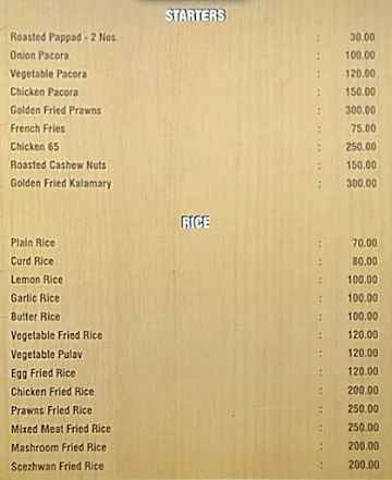 Hotel Cochin Fort menu 